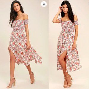 Lulu's View from the Meadow Cream Floral Smocked Off-the-shoulder Dress